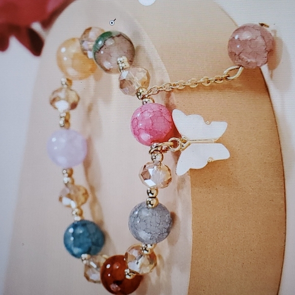 Multicolor Buttlerfly Charm Glass Beaded Bracelet - Picture 2 of 8
